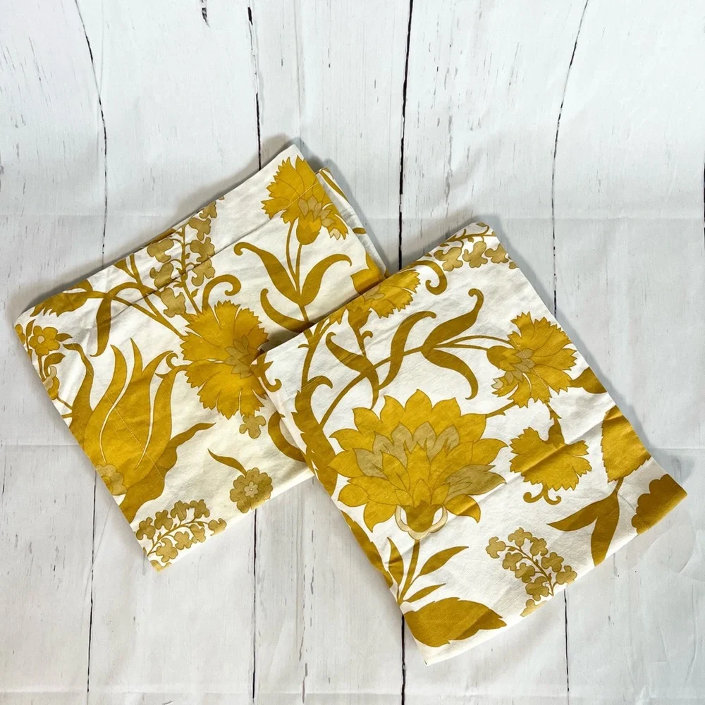 Pottery Barn Palampore Standard Shams - Gold & Tan Linen Blend Floral Set of 2
